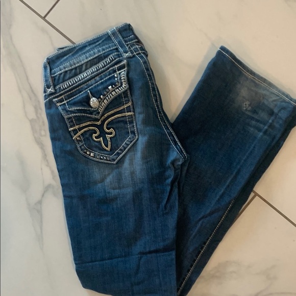 Rock Revival Denim - Rock Revival Blue Straight Leg Jeans with Distinctive Design